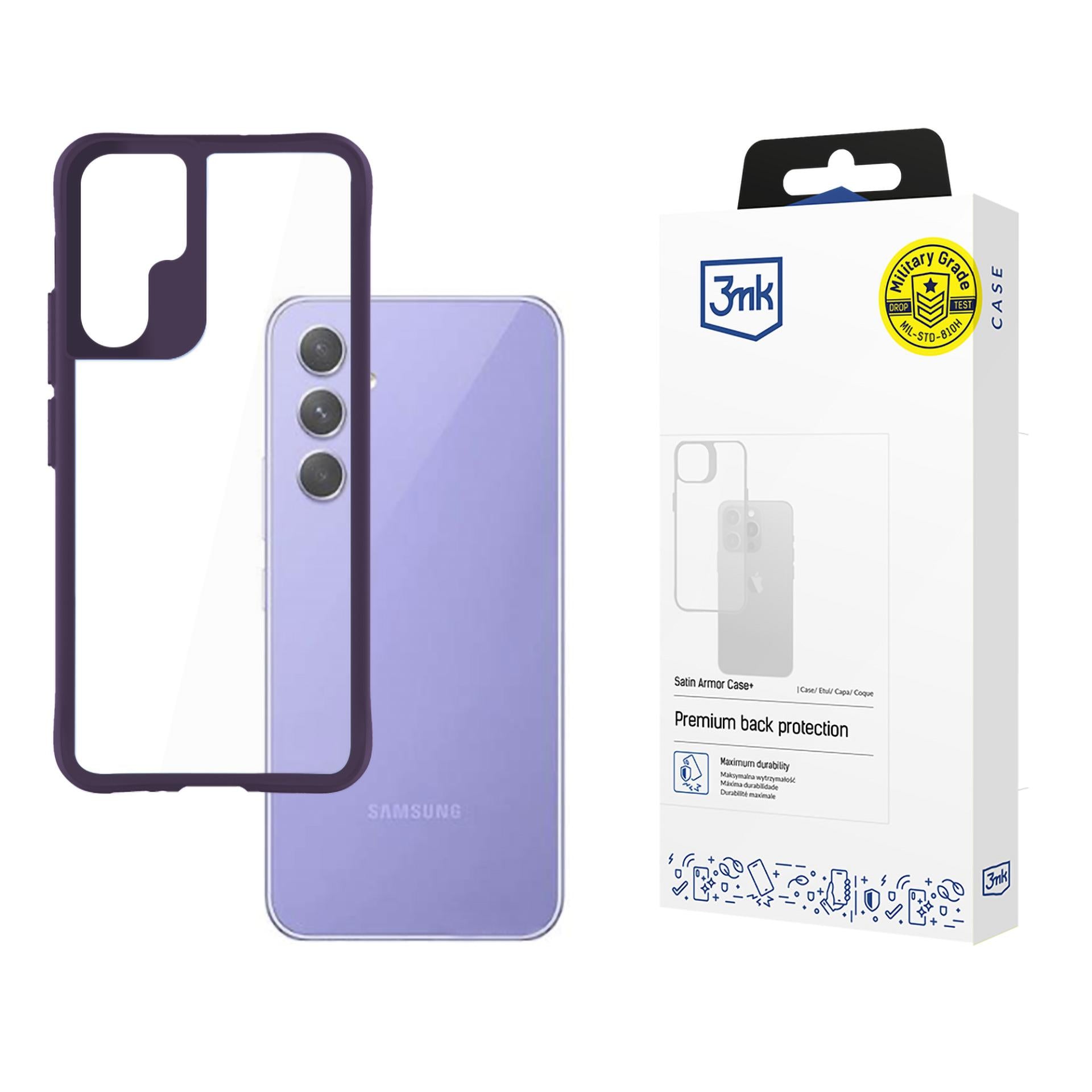 Прозрачен калъф с цветна защитна рамка Samsung Galaxy A54 5G - 3mk Satin Armor Case+ Purple